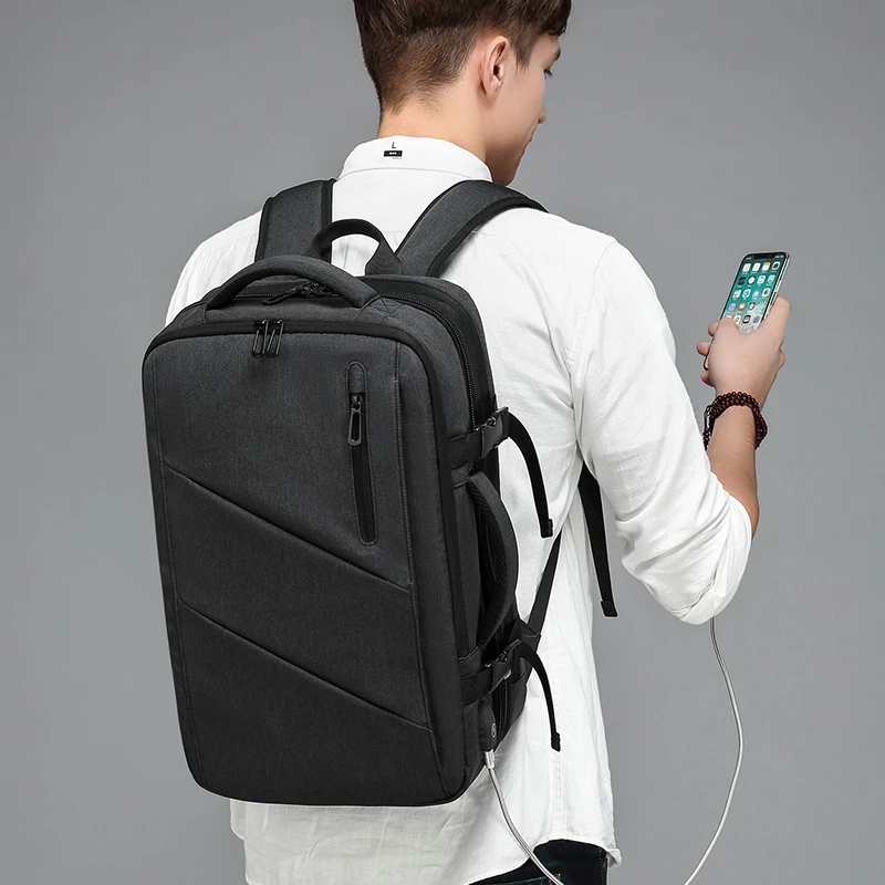 Imagem -02 - Ozuko Multifuncional Mochila Expansível para Homens Bolsa de Escola Impermeável Mochilas Laptop Multi-layer Usb Masculino 15.6 Novo