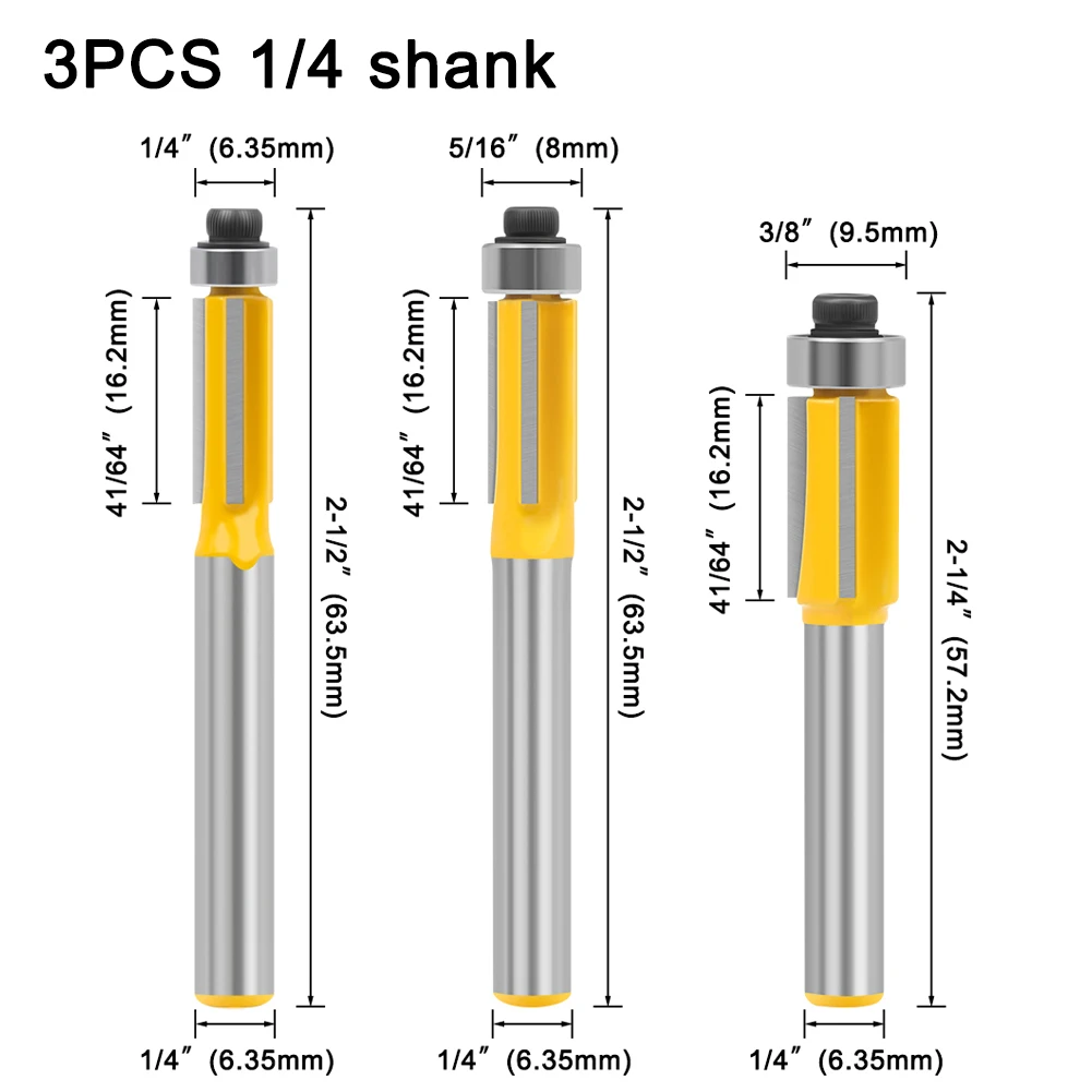 1Pc 6Mm 6.35Mm Vít 3ZFlush Viền Router Chút Với Chịu Lực Cho Gỗ Bản Mẫu Hoa Văn Bit Vonfram cá Chép Trông Trăng Dao Phay Gỗ