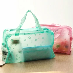 Make Up Organizer Bag Toiletry Bathing Storage Bag Women Waterproof Transparent Floral PVC Travel Cosmetic Bag
