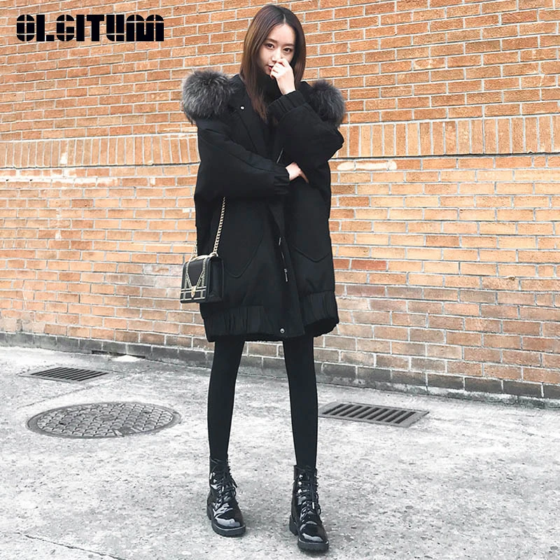 Oversized Fur Collar Women 2020 Winter Cotton Coat Korean Thick  Warm Long   Cotton Jacket Coat for Female Outwear