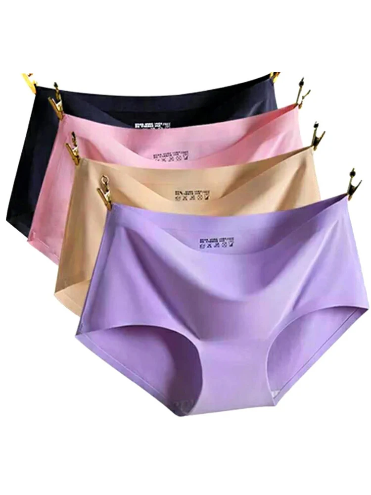 Top 3Pcs/lot Sexy Panties Mid-Rise Silky Ladies Briefs Comfort Seamless Panties Women's Set Panties Solid Female Underwear wt01
