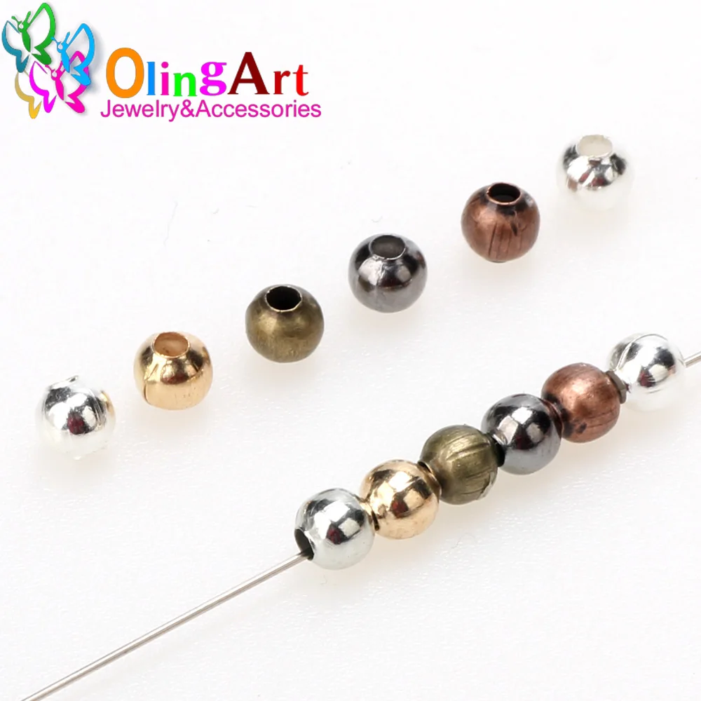 200pcs 4mm KC Gold/Silver plated/Bronze Metal Beads Smooth Ball Spacer Beads DIY Necklace/bracelet/earrings For Jewelry Making