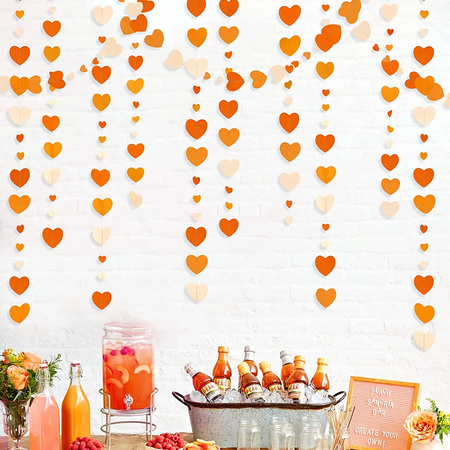 Autumn Paper Heart Garlands Orange Love Hanging Streamers for Fall Wedding Bridal Shower Harvest Thanksgiving Party Decorations