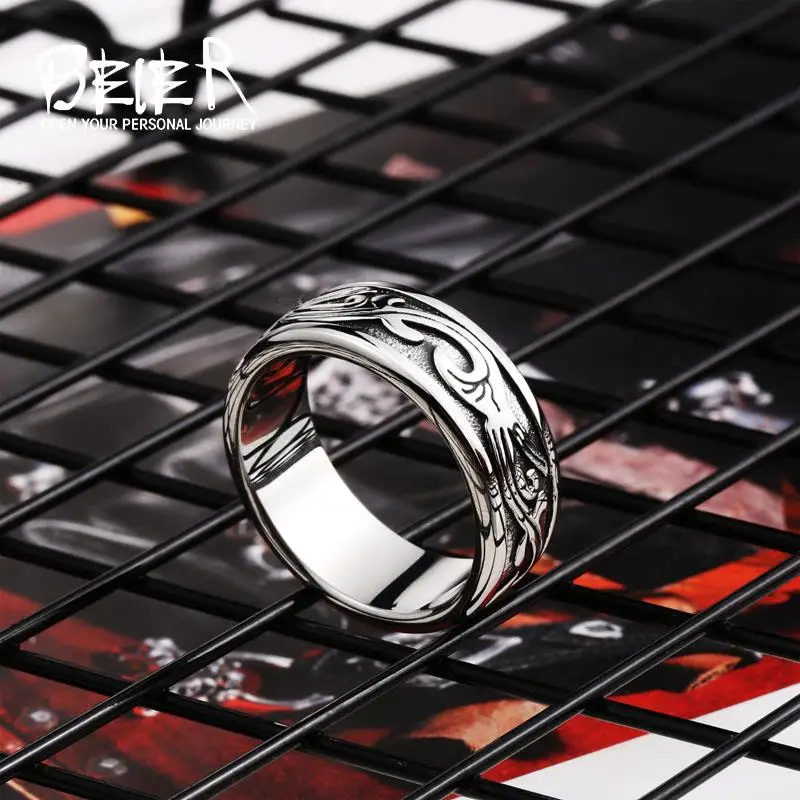 Geometric Solid Fashion Ring Stainless Steel Mens Polishing Viking Jewelry  BR8-714