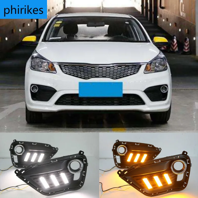 

2pcs For KIA K2 RIO 2016-2017 LED DRL lights Daytime Running Light Daylight yellow Signal fog lamp Styling lights