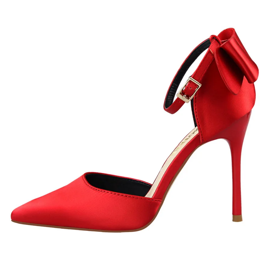 2023 Plus size 34-43 Women Shoes Pointed Toe Pumps Dress Shoes High Heels Boat Shoes Wedding Shoes tenis feminino Side with Bow