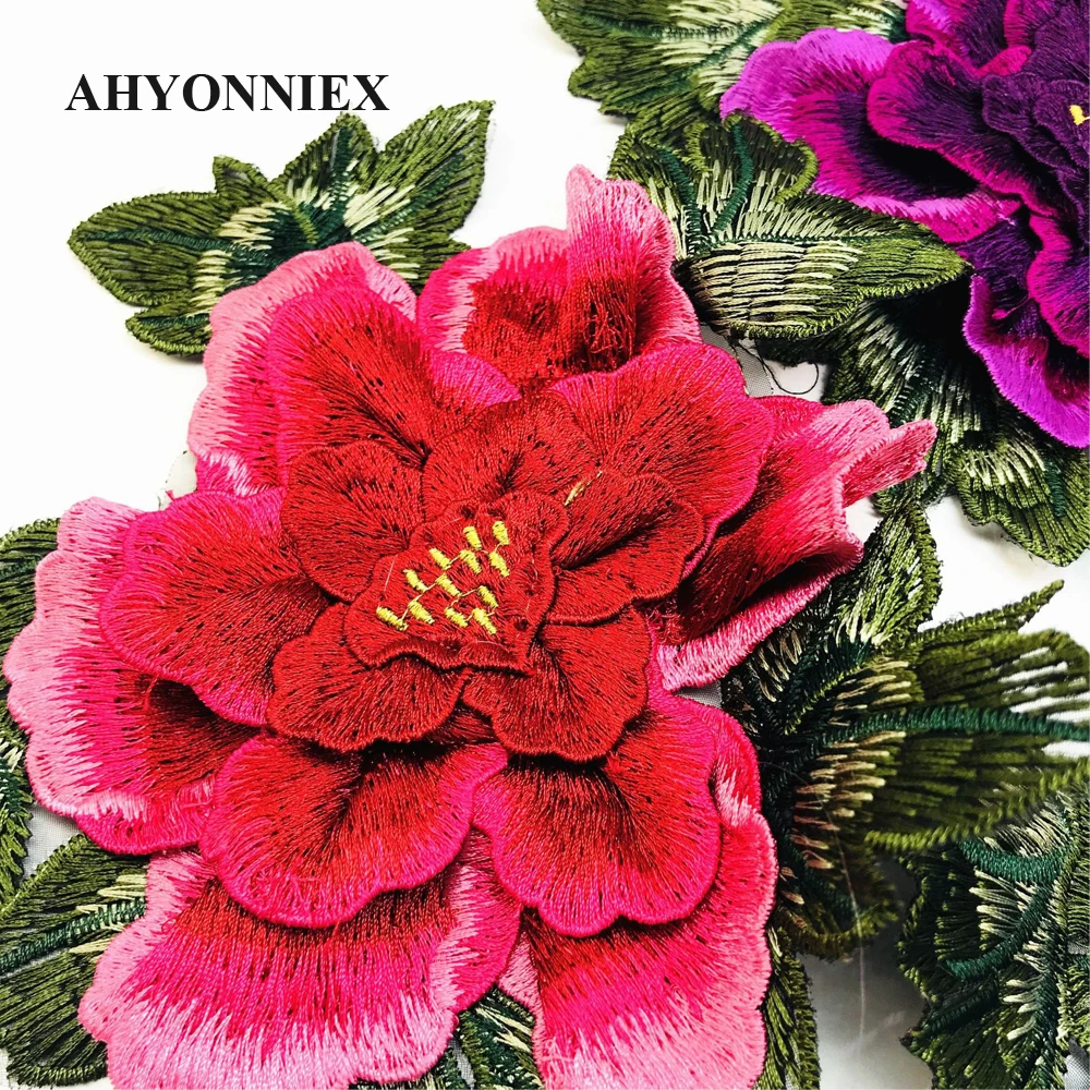 High Quality 3D Peony Sew On Embroidery Patch Flower Applique Patches For Clothing Jeans Blooming Appliques Parches 22cm x 20cm