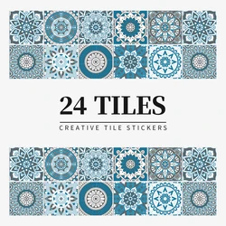 24pcs Tile Stickers Kitchen Backsplash Pvc Self Adhesive Waterproof Bathroom Mandala Wall Retro Decoration Wallpaper Art Mural