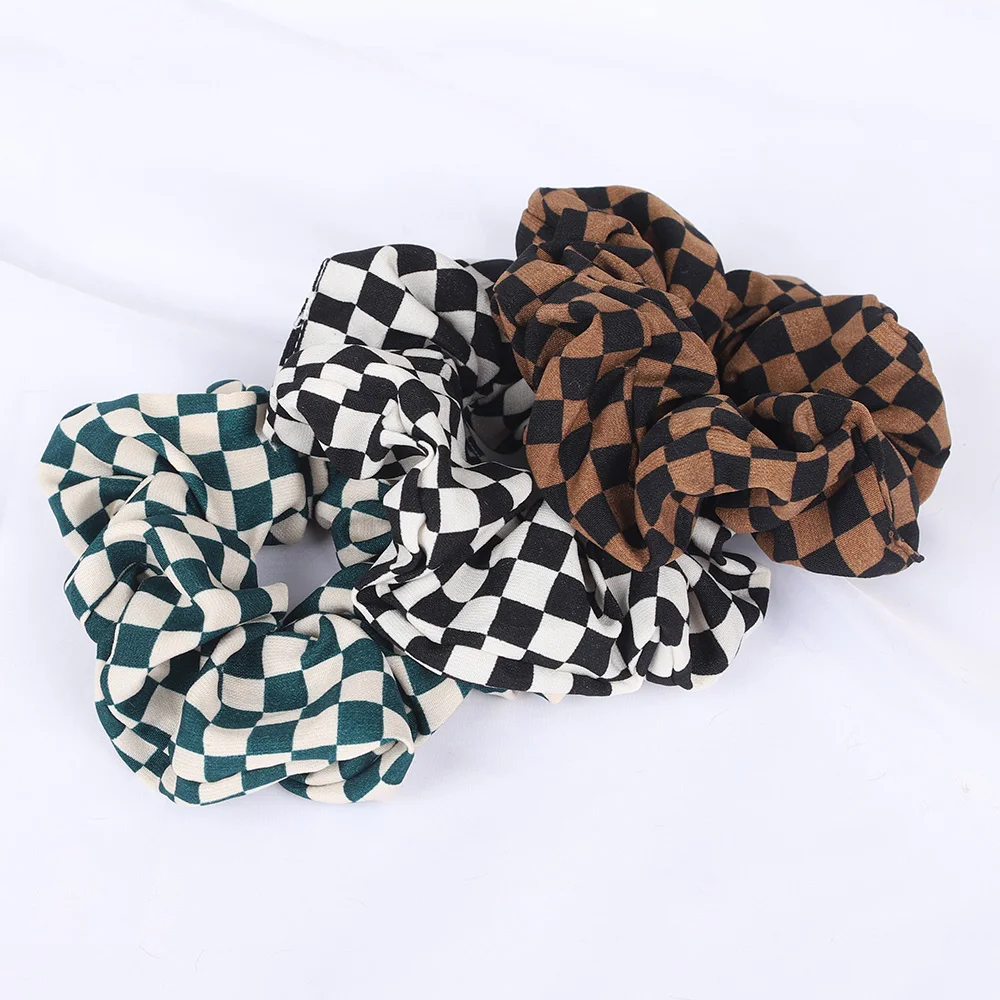 New Checkerboard Lattice Scrunchies Elastic Hair Bands Women Girls Ponytail Holder Hair Ties High Rubber Bands Hair Accessories