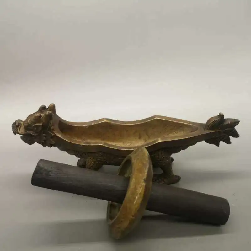 Chinese Pure Brass Bibcock Modelling Grinding Chinese Medicine Tools Statue