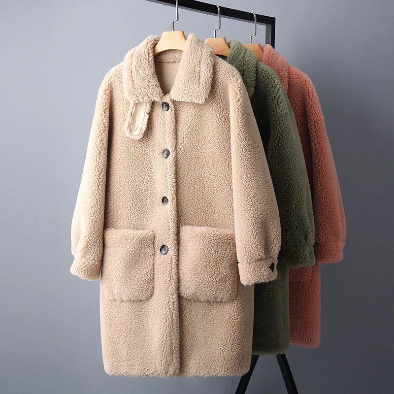 100% Genuine Sheepskin Leather Slim Styles Fashion Women Autumn winter Skin and Lamb Sheep Fur Jacket A095