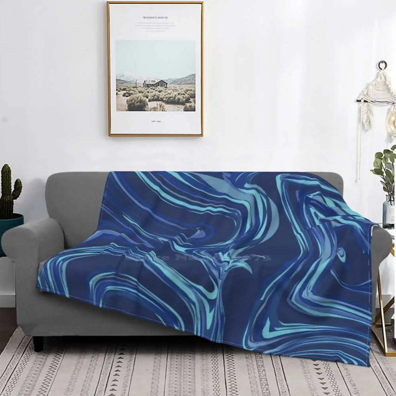 Abstract Marble Art Four Seasons Comfortable Warm Soft Throw Blanket Abstract Timeless Stylish Retro Blue Marble Mouth