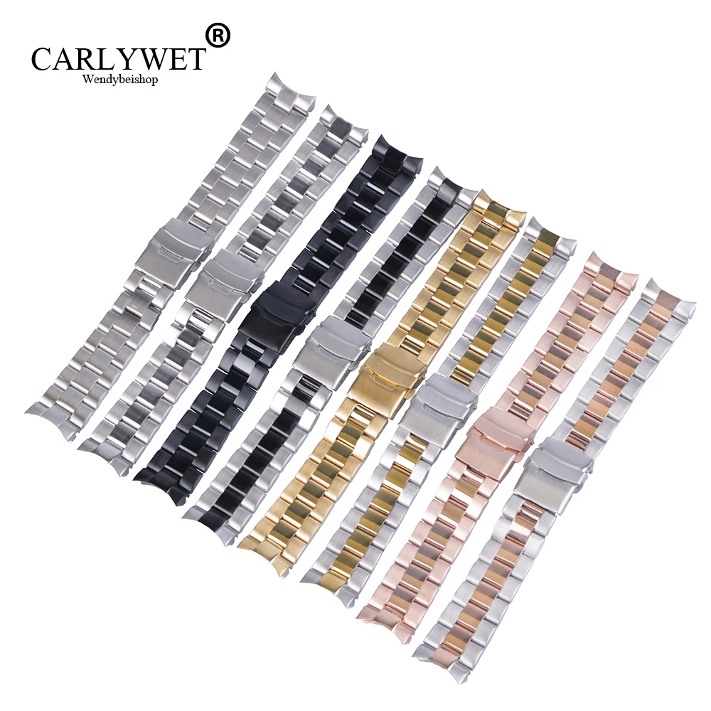 

CARLYWET 22mm High Quality Stainless Steel Wrist Watch band Replacement Metal Watchband Bracelet Double Push Clasp For Seiko