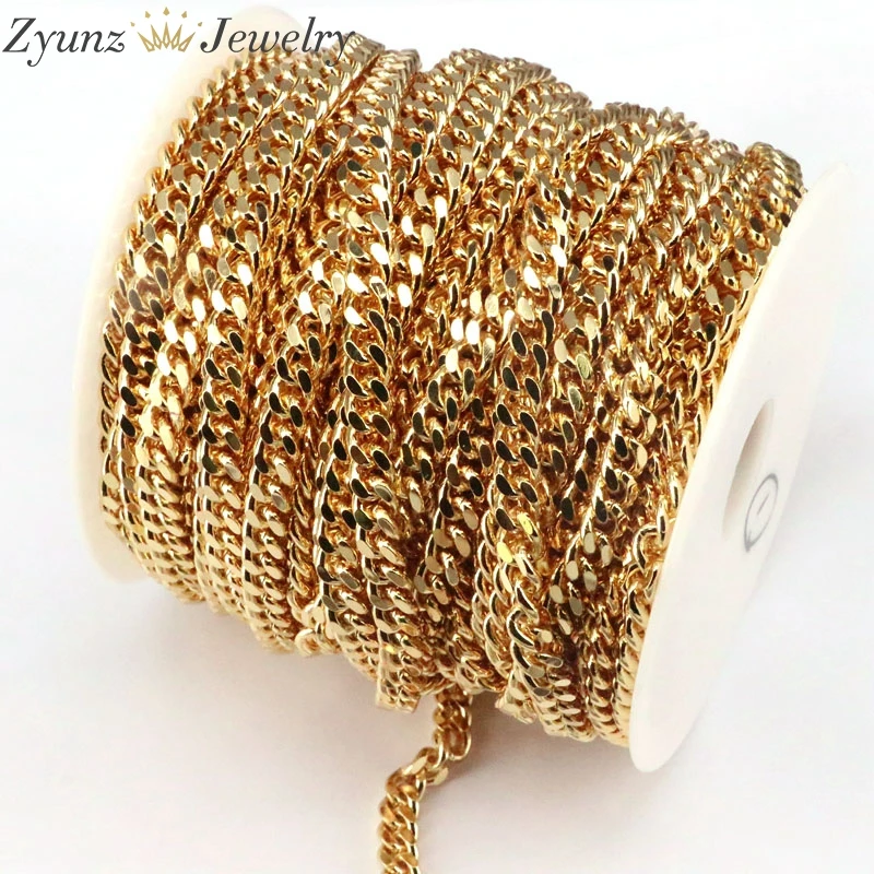 5 Meters, Metal Gold Color Curb Link Chain 6mm Width Bulk Jewelry Chains For DIY Handmade Necklace Bracelet Making