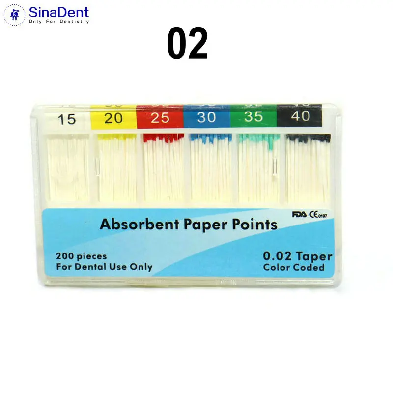 

200pcs/pack 02 Taper Dental Absorbent Paper Points 15-40# Dental Root Canal Materials Cleaning Endodontics Instruments