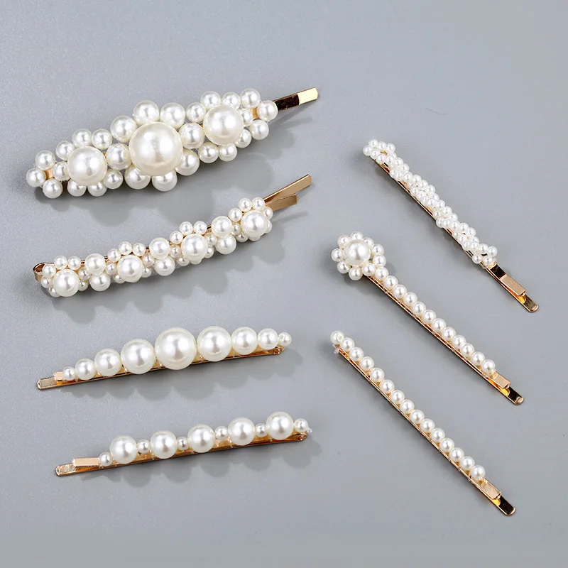 1Set Handmade Pearls Hair Clips Pin for Women Fashion Geometric Flower Barrettes Headwear Girls Sweet Hairpins Hair Accessorie image 6