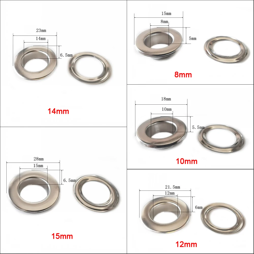 50pcs 8/10/12/14/15mm Brass Eyelets Flat Antirust with Washer Leather Craft Clothing Repair Grommet