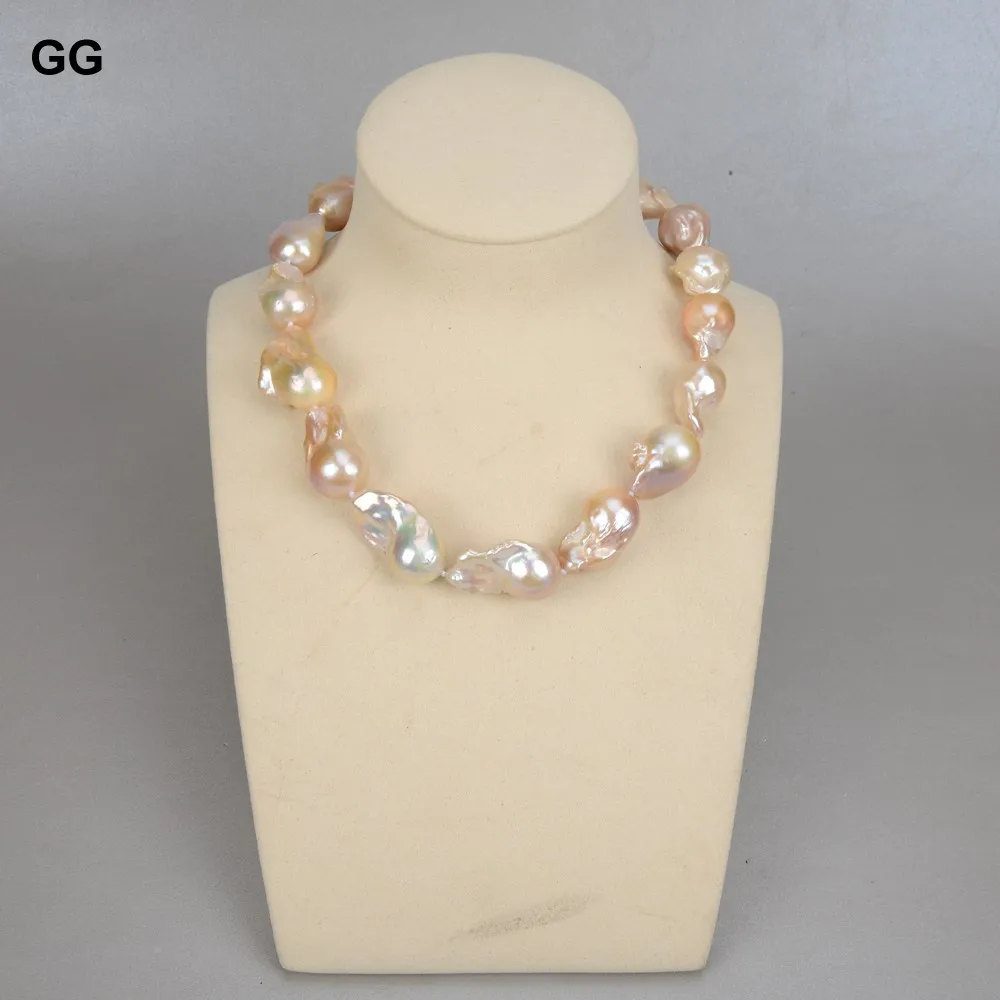 GG Natural Pink Keshi Baroque Pearl Choker Necklace Gold Plated Clasp Classic For Women