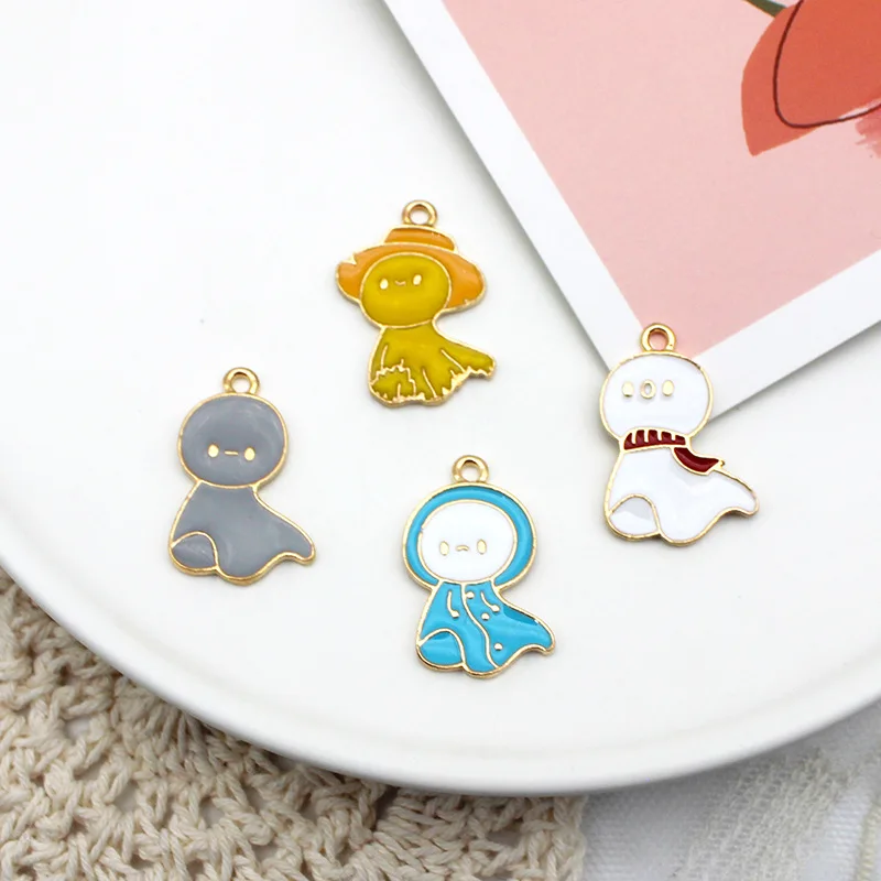 10pcs Sunny Doll Alloy Enamel Charm Japanese-style Cartoon Cute Pendant Handmade Craft DIY Jewelry Decoration Making