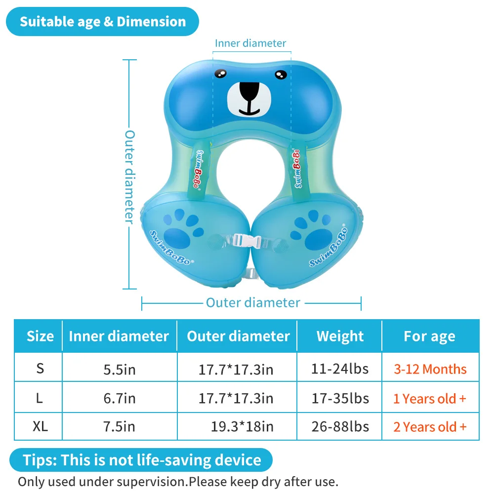 Anneau de natation ours mignon pour bébés, accessoires d'entraînement sous les bras, flotteur de piscine de sécurité, jouet de flottabilité dans l'eau