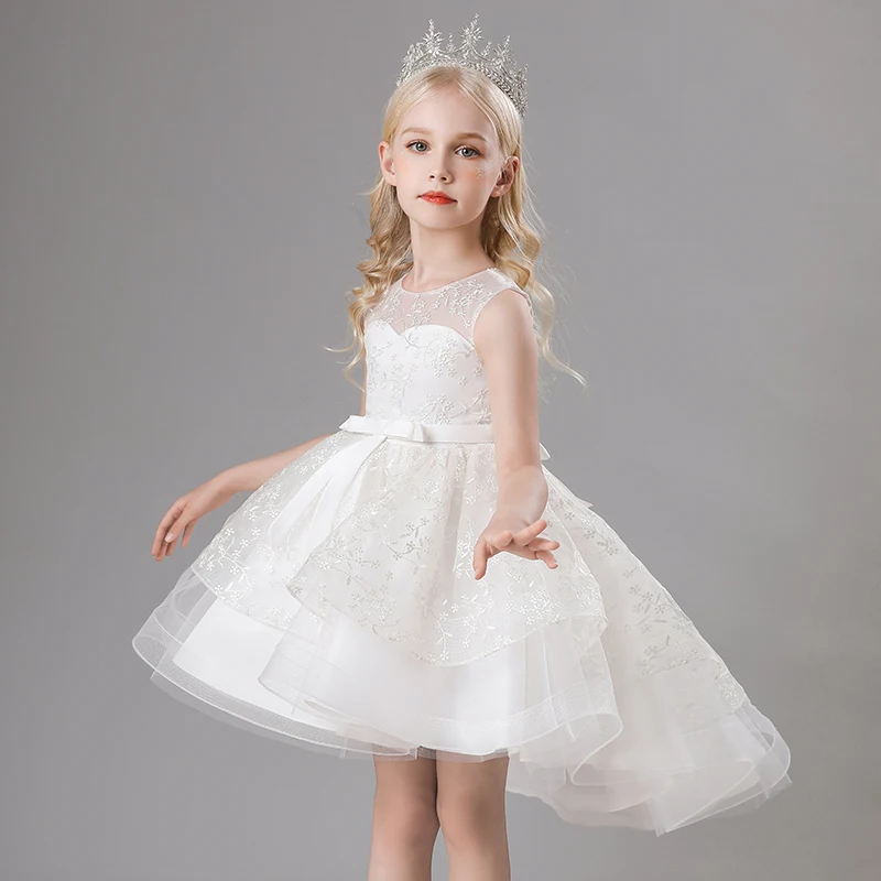 Girl's Princess dress Birthday Party Piano costume Summer style Embroidered Lace Sweep train Dress