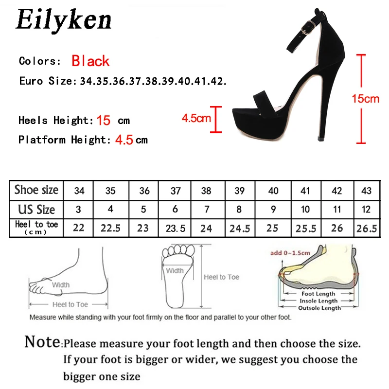 Eilyken Platform High Heels Sandals Women Summer Stiletto Open Toe Party Ladies Shoes Sexy Ankle Strap Black Sandals Size 42