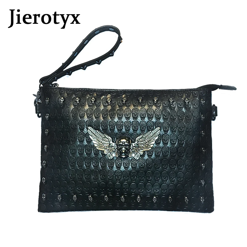 JIEROTYX Messenger Bag Envelope Bags Day Men Shopping Bags Thin Purse Black Angel Skeleton Men A4 Shoulder Bags Handbag On Sale