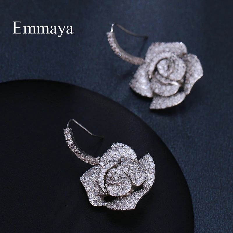 Emmaya Attractive Big Flower Appearance Silver Plated Nobler Earring Zirconia For Women And Ladies In The Dinner Ornament