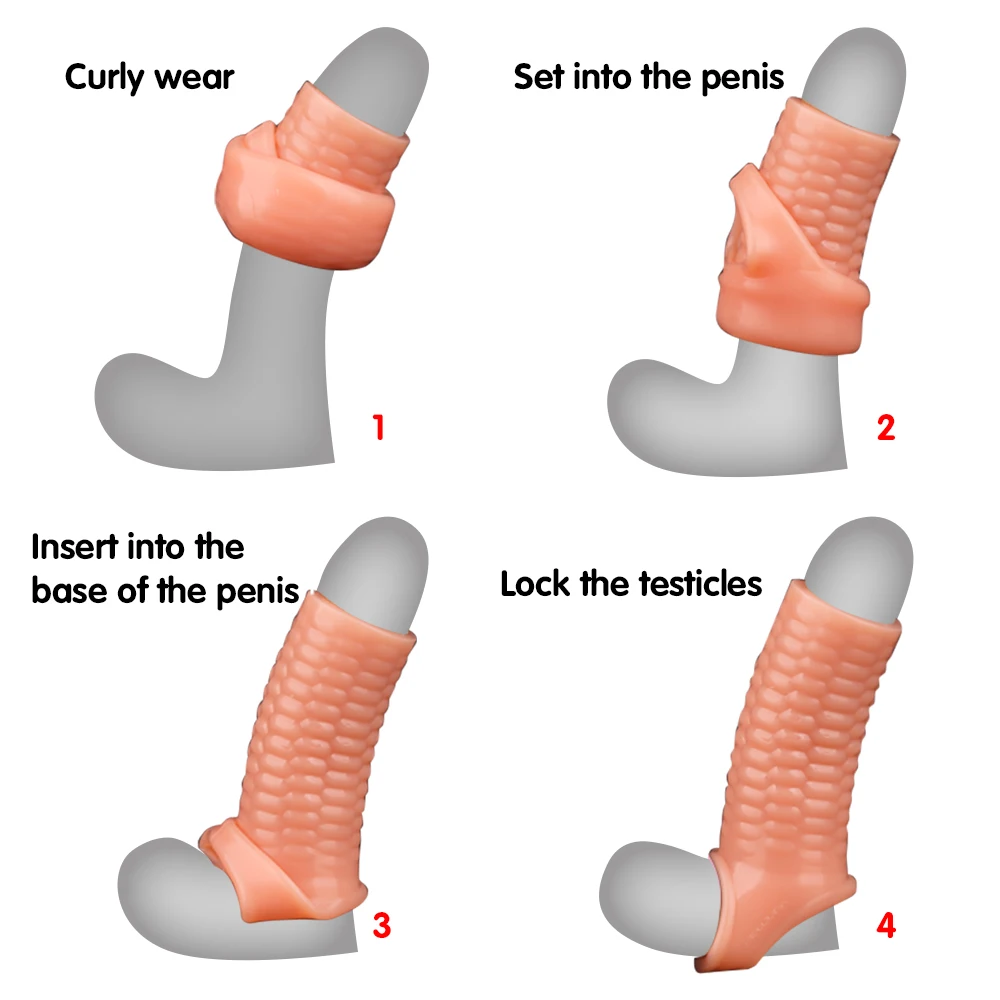 Silicone Reusable Penis Sleeve Flexible Glans Penis Enlarger Extender Delay Ejaculation Cock Ring Sleeve Adult Sex Toys For Men