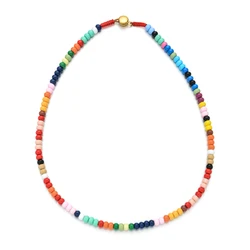 Boho Bohemian Choker Handmade Rainbow Beads Necklace Candy Color Bead Satellite Necklace Women Fashion Jewelry Necklaces