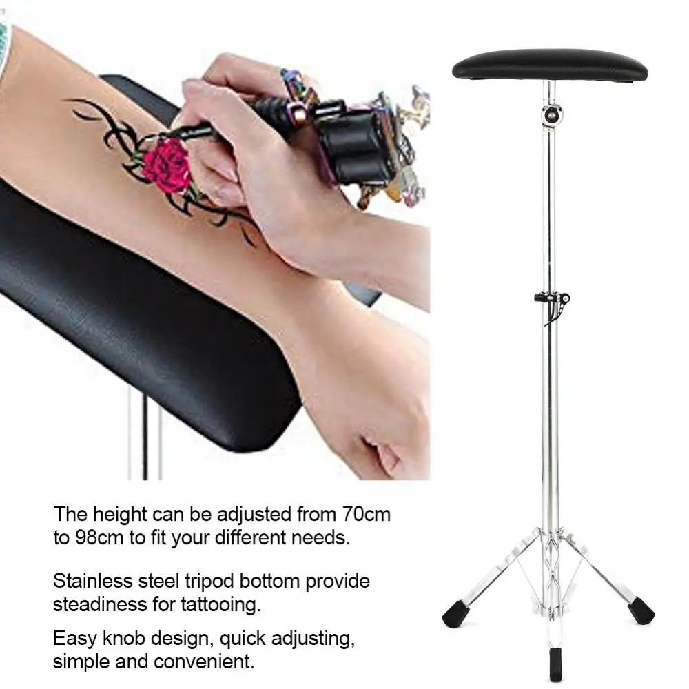 New Stainless Steel Tattoo Armrest 360 Time Rotating Height Adjustable Stable Tripod With PU Leather Pad Tattoos Armrest Bracket