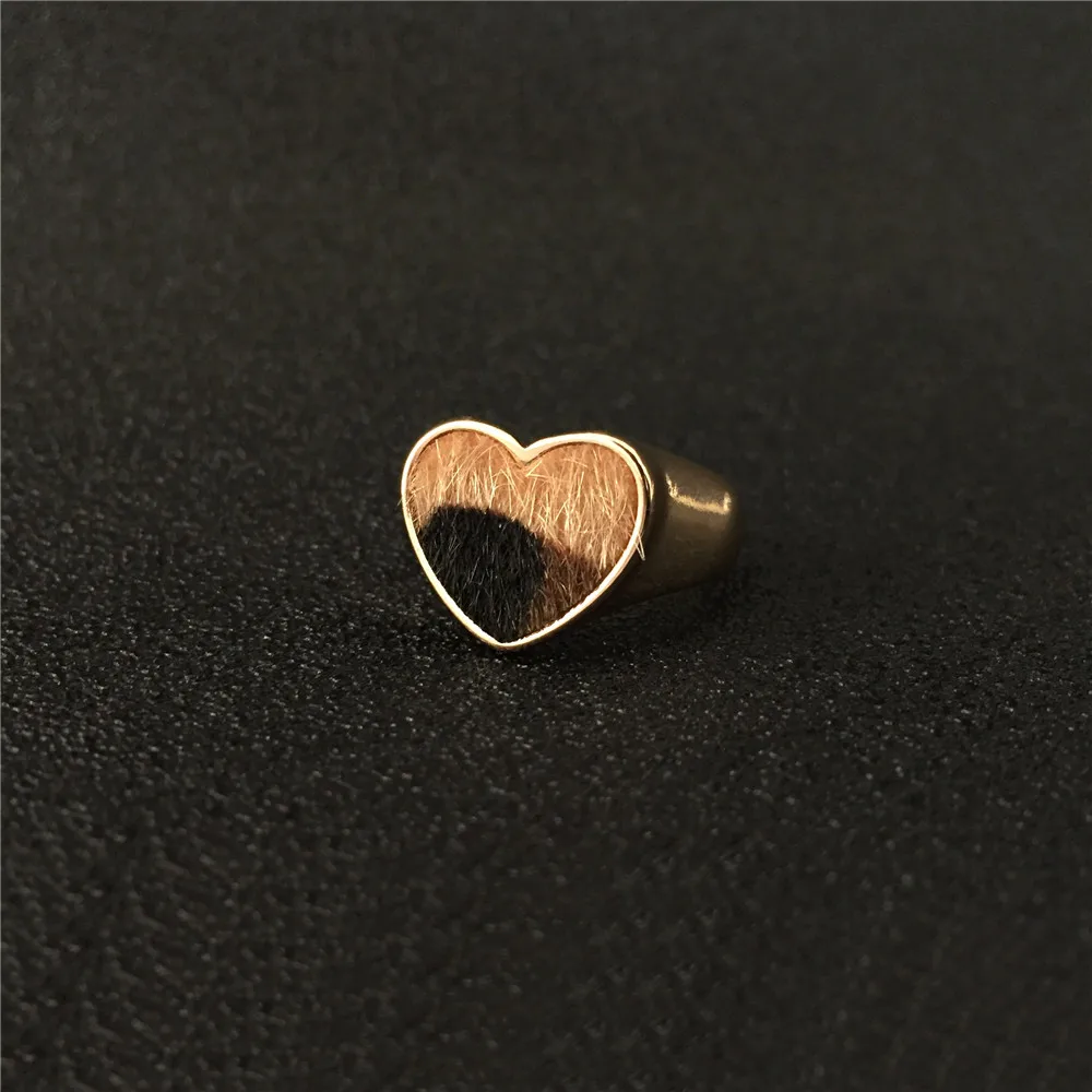 New Fashion Women Punk Ringss Gold Color Leopard Skin Print Love Heart Shape Rings Drop Shipping