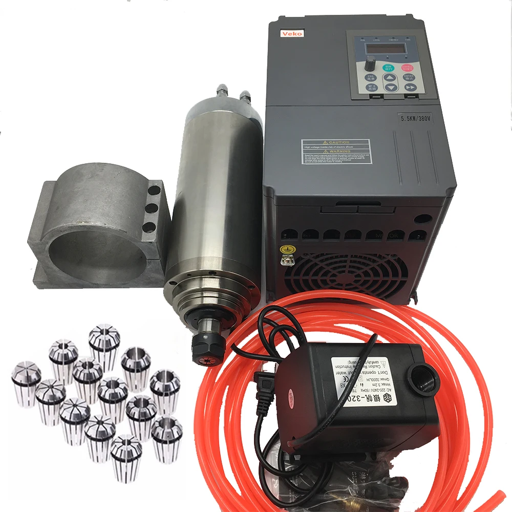 4.5KW Water Cooled Spindle Motor 6HP AC 220V 24000rpm 5.5KW InverterVFD Pump Holder ER20 Collet Kit  Router Woodworking ABS PVC