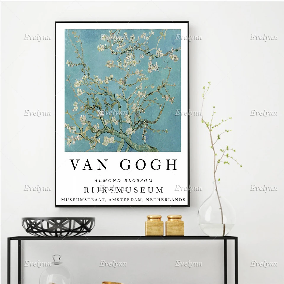 

Van Gogh Exhibition Poster, Almond Blossom, Scenery, Nature, Vintage, Wall Art Prints Home Decor Canvas Gift Floating Frame