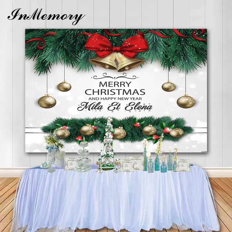 InMemory Christmas Backdrop Bell Tree Customized Name Photo Background Kids Adults Happy New Year Studio Props