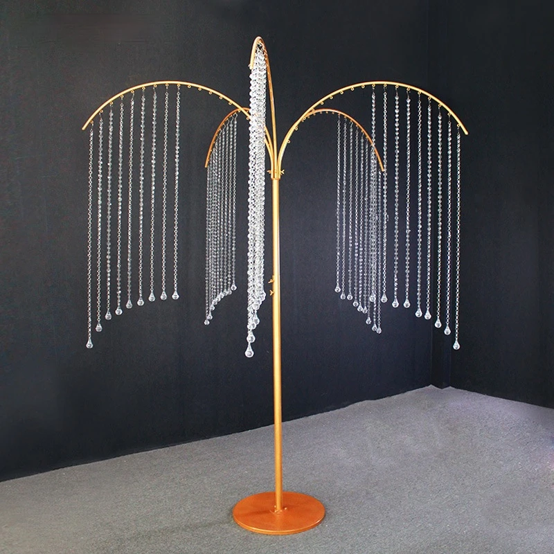 

Wedding Arch Iron Crystal Tree Fake Flower Hanging Umbrella Shape Stand DIY Wedding Cherry Tree Background Decoration
