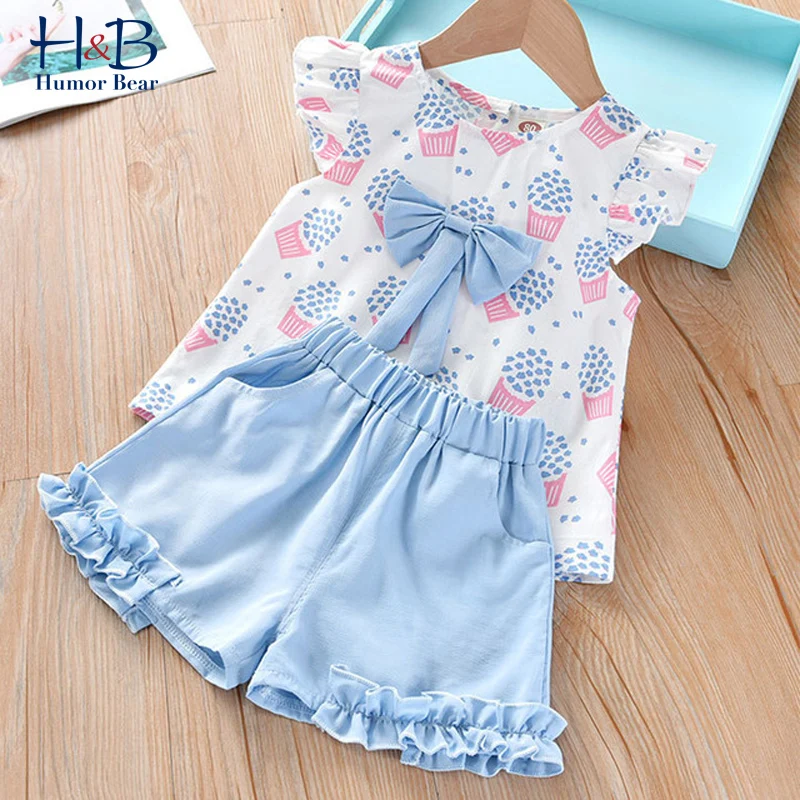 Humor Bear NEW Girls Clothing Set senza maniche Summer Ice Cream Bow Top t-shirt + pantaloni 2 pezzi Suit Toddler abbigliamento per bambini