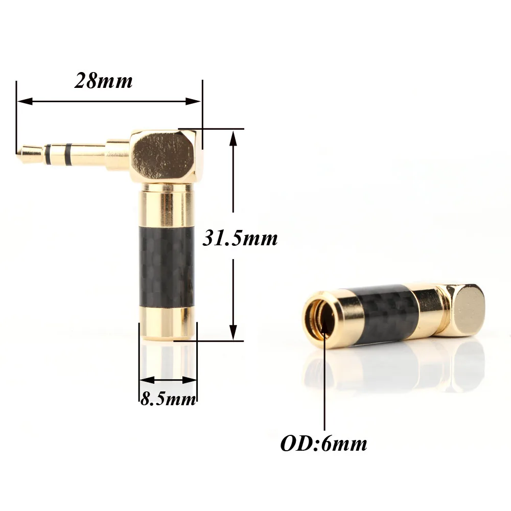 2 stücke Carbon Faser 3,5mm Jack Vergoldet 3,5mm Stecker 90 grad winkel Adapter Männlichen Stereo Audio Jack stecker Für Kopfhörer Kabel – Detail 3