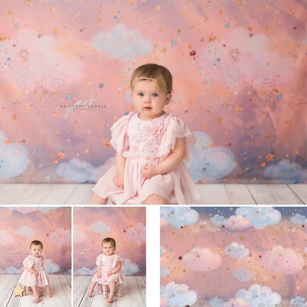 Rainbow Newborn Twinkle Little Star Birthday Art Photography Bckdrop Sweet Children Portrait Background Painting Cloud Photocall