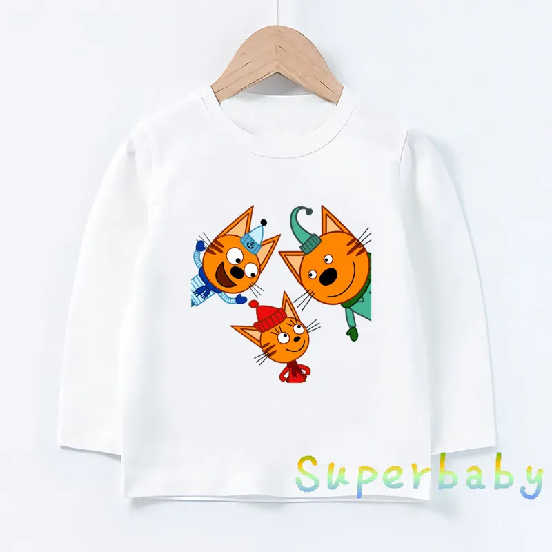 

Kid-e-cats Three Kitten Russian Cartoon Print Kids Funny T-Shirts Cute Girls Clothes Baby Boys Long Sleeve T shirt Children Tops