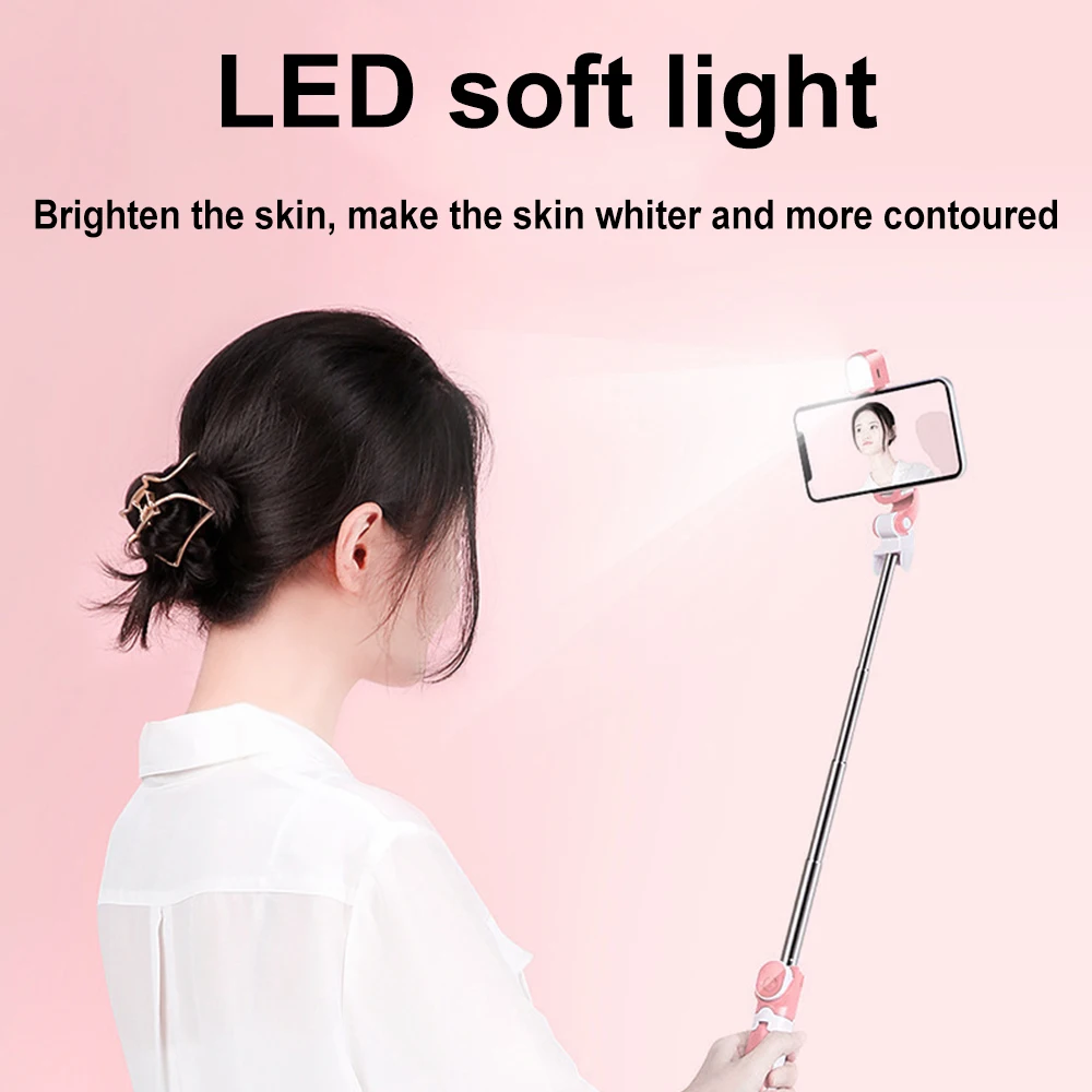โทรศัพท์มือถือ Telescopic Selfie เติมแสงผู้ถือโทรศัพท์ขาตั้งกล้อง Handheld Gimbal Fit สำหรับ Live/Vlog/วิดีโอ