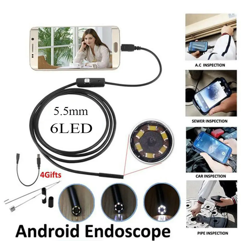 

3IN1 Endoscope Camera Android USB Type-C Endoscope Inspection 5.5mm Camera 6 LED HD Waterproof 5.5mm Auto Repair Inspection Tool