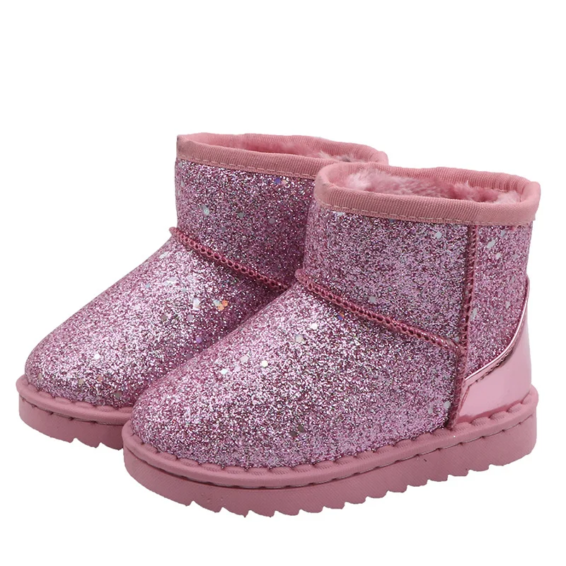 Children\'s Sequin Snow Boots Baby Girls Soft Princess Boots Thickened Plush Boots New Winter Warm Flat Kids Sport Shoes D984