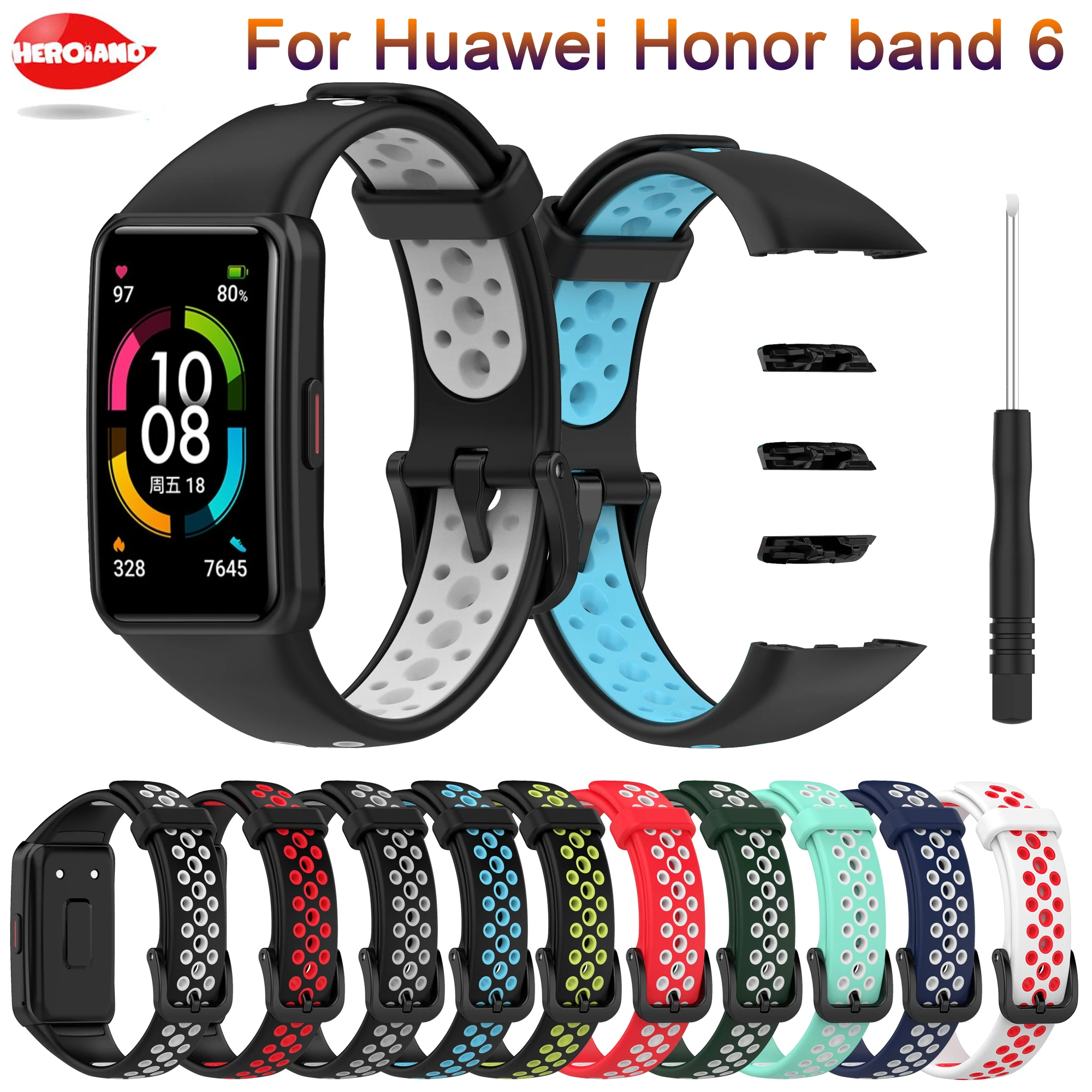 Replacement Sport Soft Silicone Watch Band Wrist Strap Adjustable Watchbands for Huawei band 6 honor band 6 Smart Watch Correa