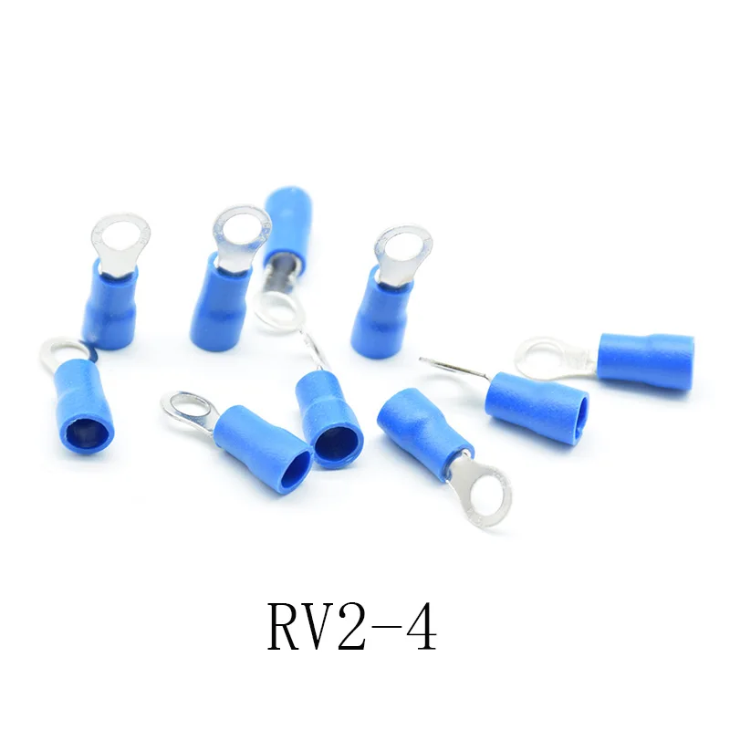 50pcs Blue RV2- 3.2/4/5/6/8/10/12 Ring Insulated Wire Connector Electrical Crimp Terminal  Cable Wire Connector AWG