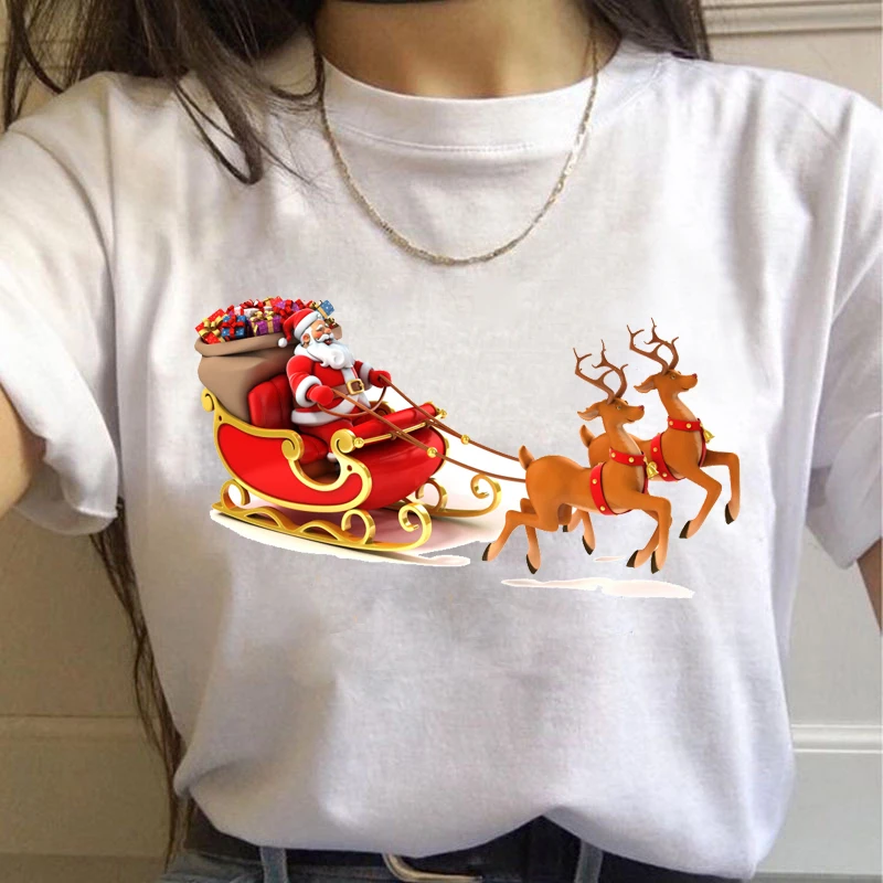 女性用半袖ラウンドネックTシャツ,ユーモラスな漫画「Laanta claus」の白いTシャツ,特大の服