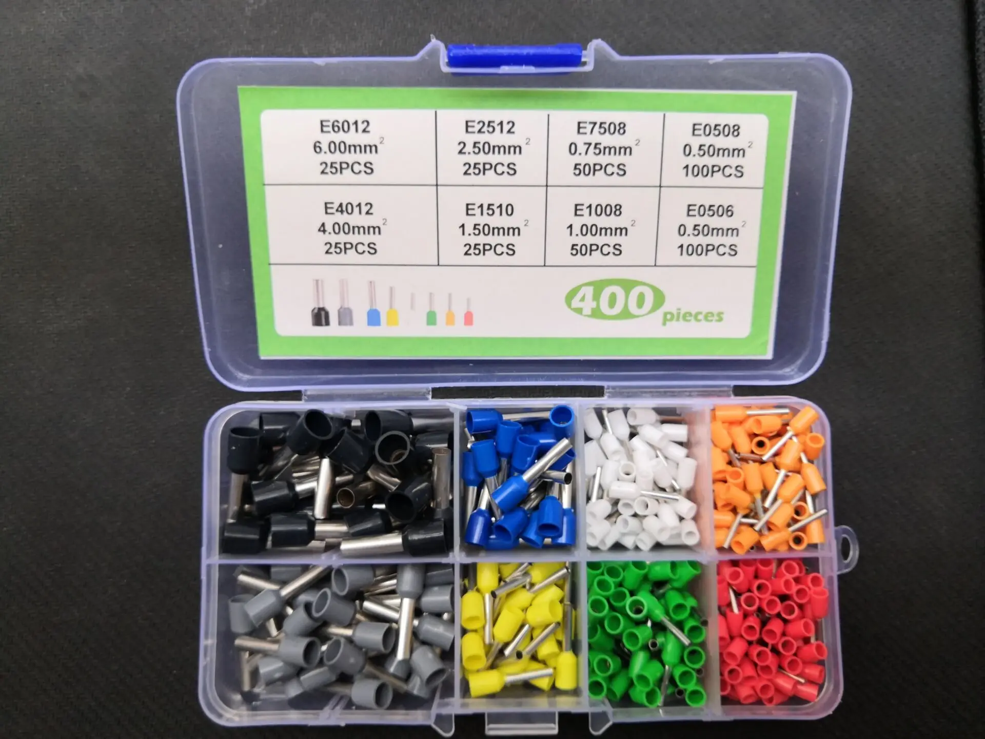 400PCS Crimp Terminator Kit Box Insulated Ferrules Terminal Block Cord End Wire  E1008/E1510/E0506/E0508/E7508/E2512/E4012/E6012