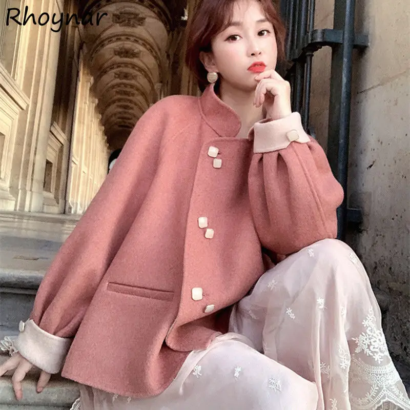 

Blends Women Turn-down Collar Streetwear Patchwork Tender Korean Style Temperament Stylish Design Female Leisure All-match Cozy