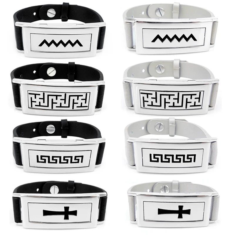 Rectangle Black Genuine Leather Bracelet Stainless Steel Essential Oils Diffuser Locket Aroma Bangle