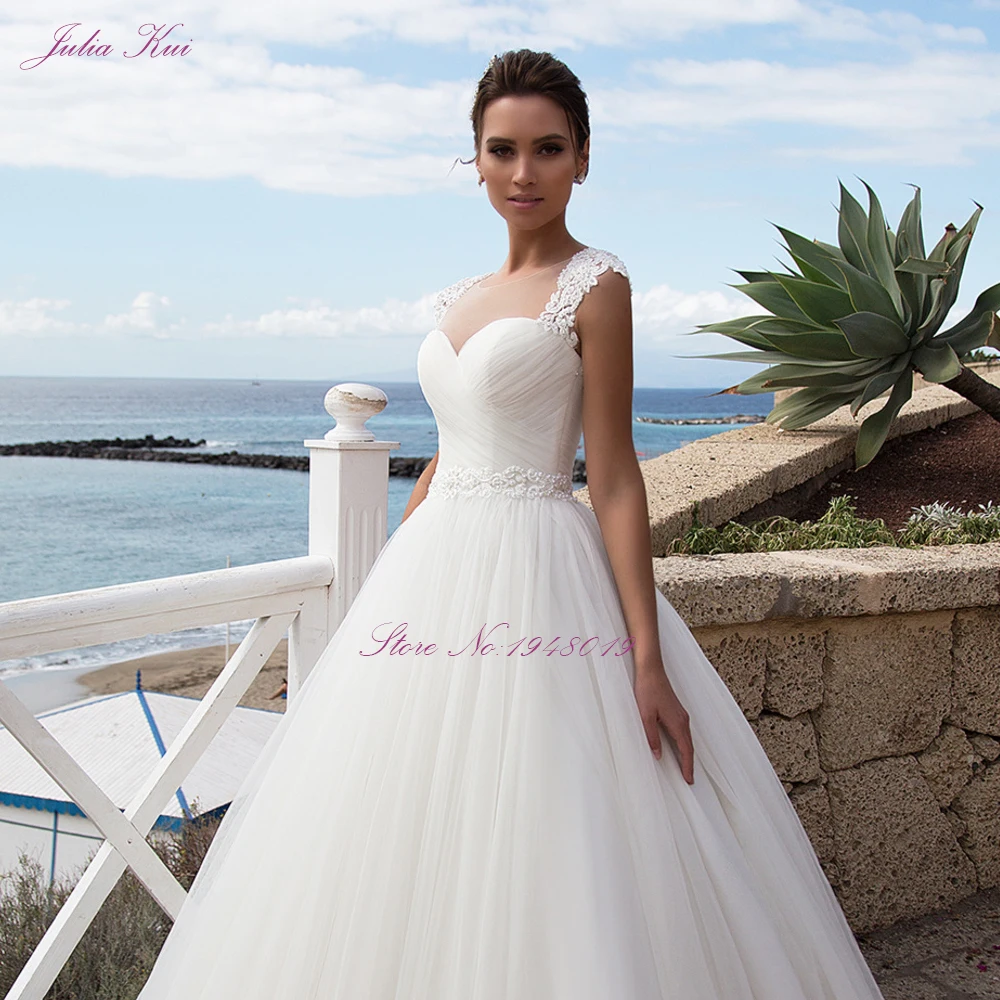 Julia kui-チュールのウェディングドレス,通常のストラップ付きの空中ブランコドレス,地面の長さ,エレガントでベルト付き